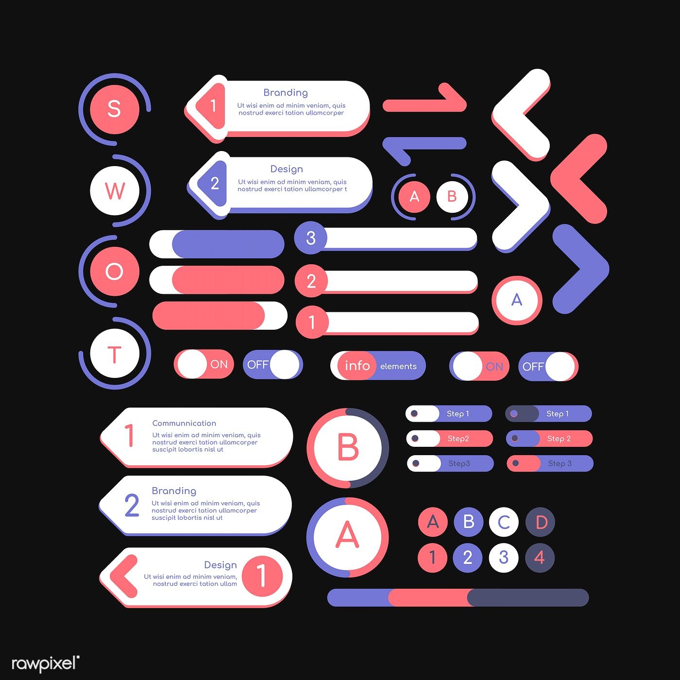 Download premium vector of Colorful   infographic design elements vector collection about infographic elements, charts arrows, analysis, arrows, and black 1188145