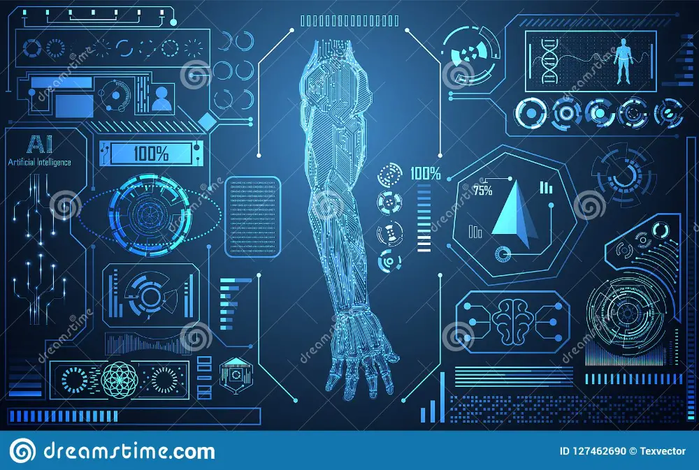 Abstract Technology AI Arm Digital Artificial Intelligence Concept Machine In Human For Treatment About Health Medical Science M Stock Vector - Illustration of layout, blue: 127462690