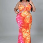 Fasheabe Stretch Sleeveless Floral Maxi Dress - 3XL / Orange