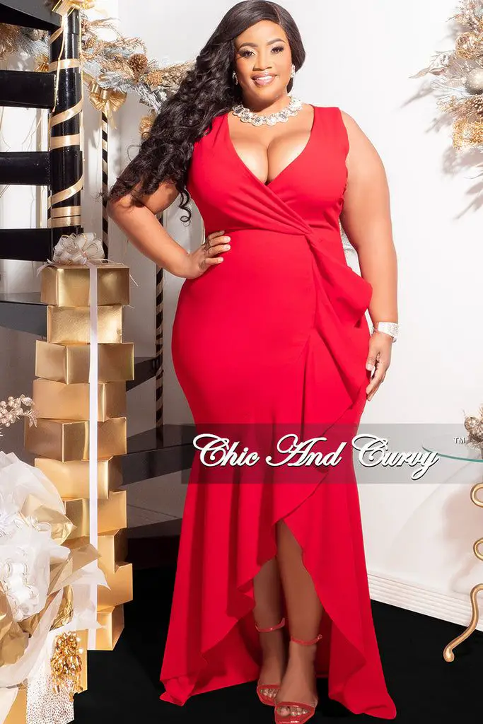 Final Sale Plus Size Maxi Dress with Ruffle Trim in Red
