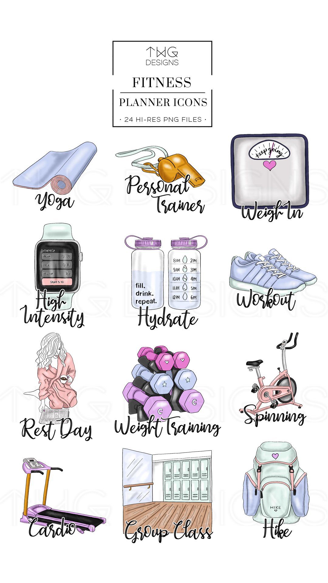 Fitness - To Do Planner Icons - Personal / Small Commercial (sell up to 100 units)