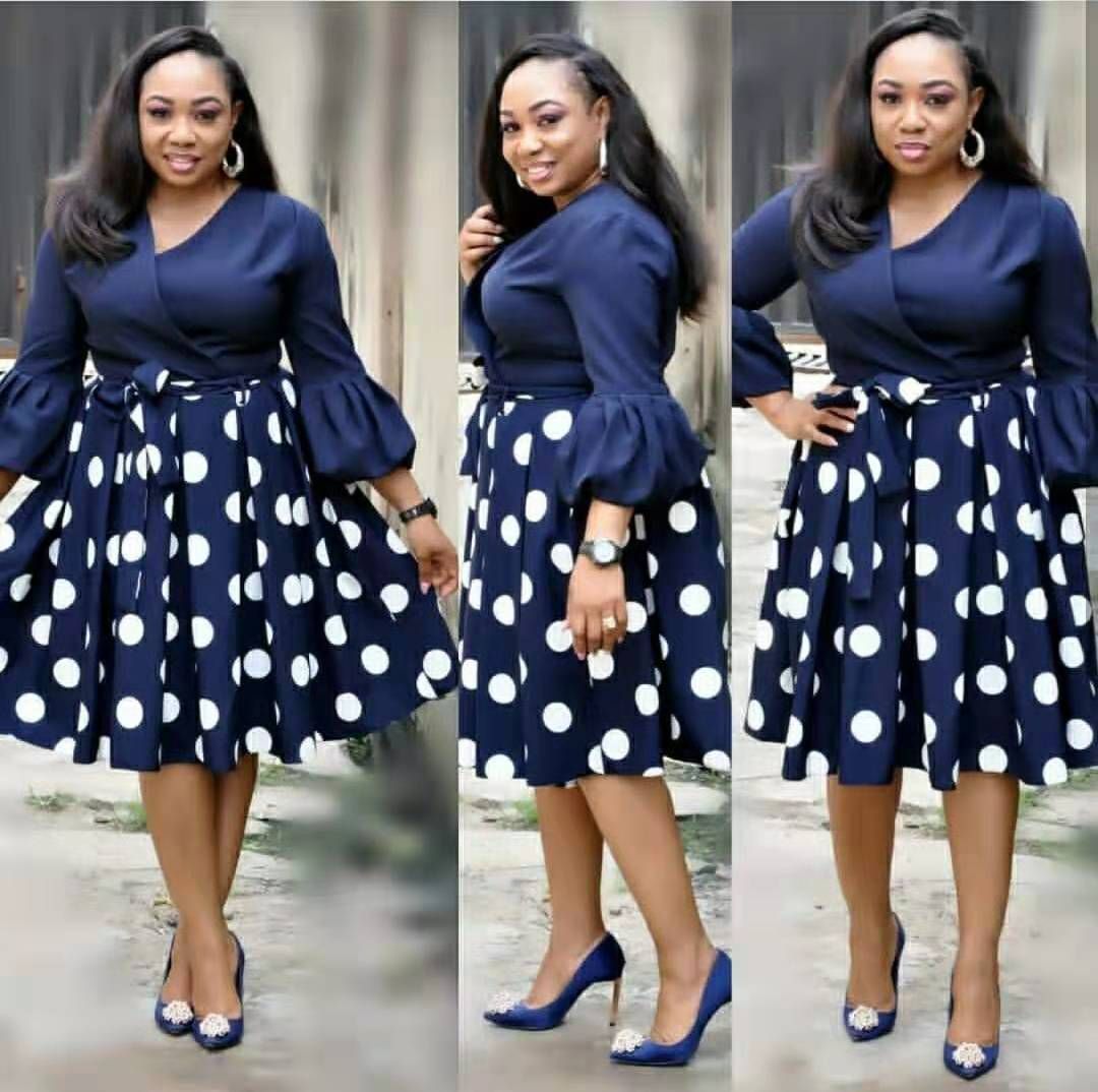Ingvn new summer elegent fashion style african women printing plus size polyester dress L-3XL - Wavelet dot navy blue / XXL