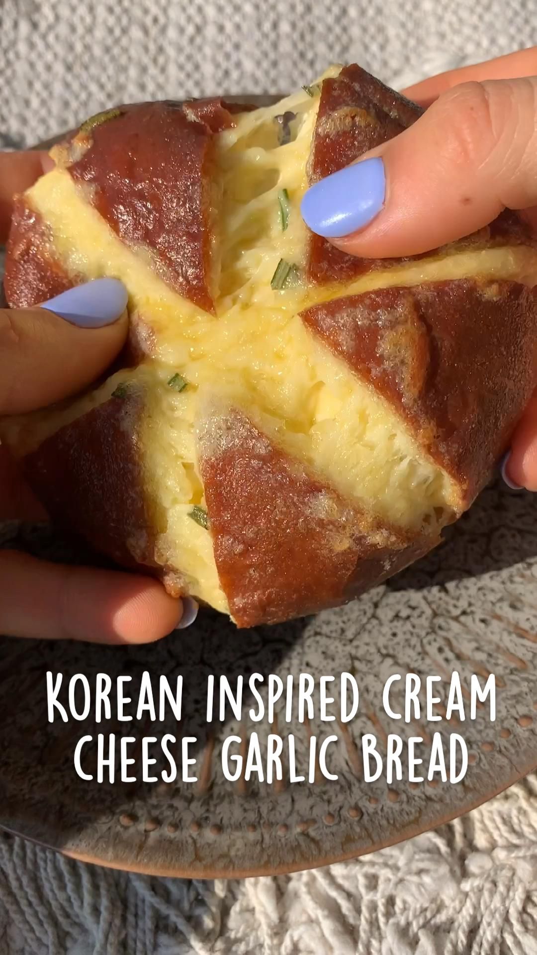 Korean inspired cream  cheese garlic bread