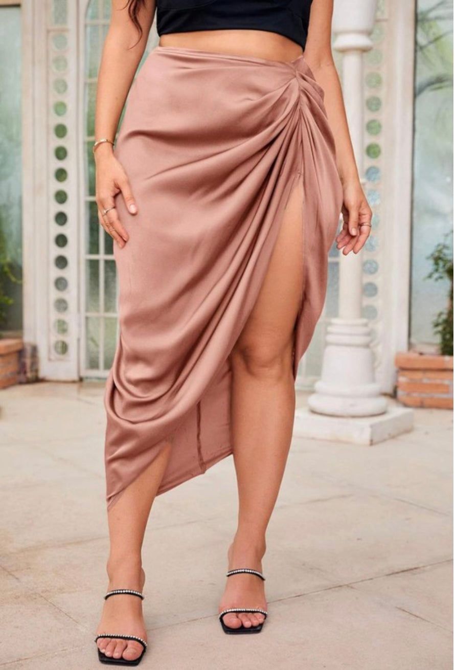 LOLA | RUCHED HIGH SLIT SKIRT - S / DUSTY ROSE