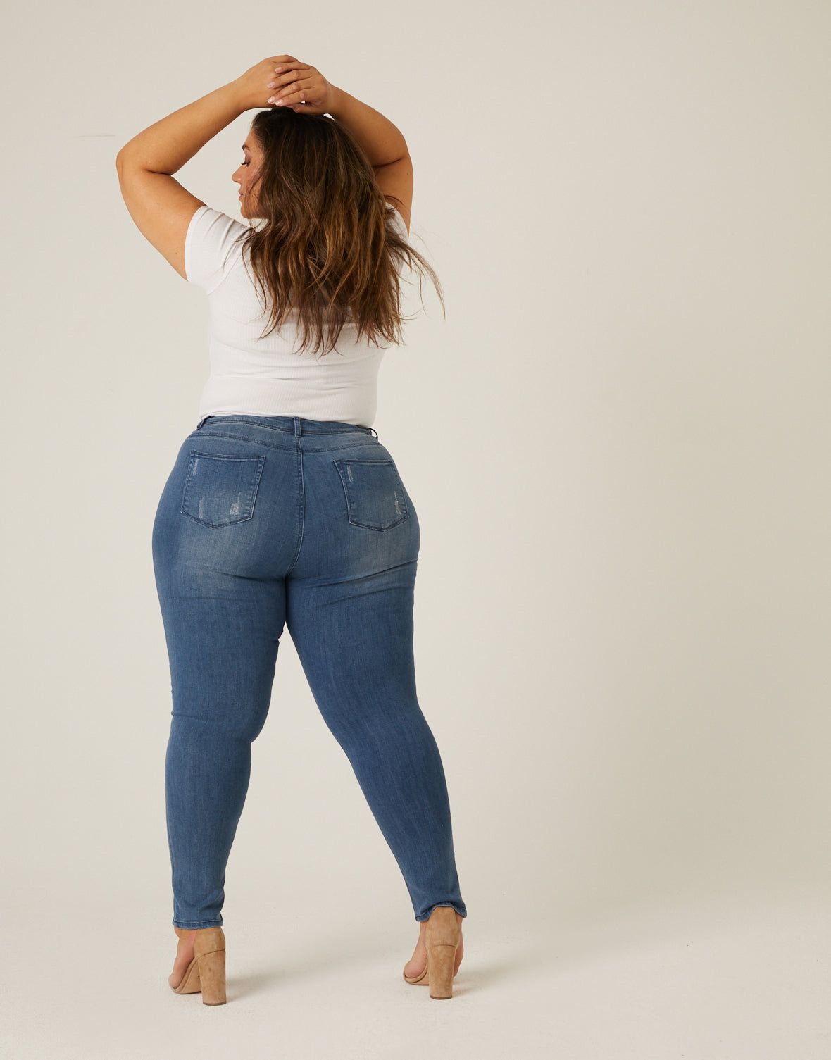 Plus Size Distressed Skinny Jeans - Medium Blue / 2XL
