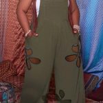 Plus Size Flower Hollow Out Pocket Overalls Jumpsuit - Army Green / 3XL