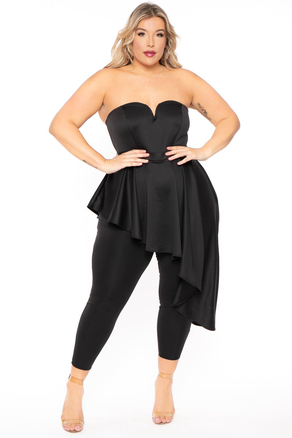 Plus Size Kelsey Cascading Ruffle Jumpsuit - Black - 3X / Black