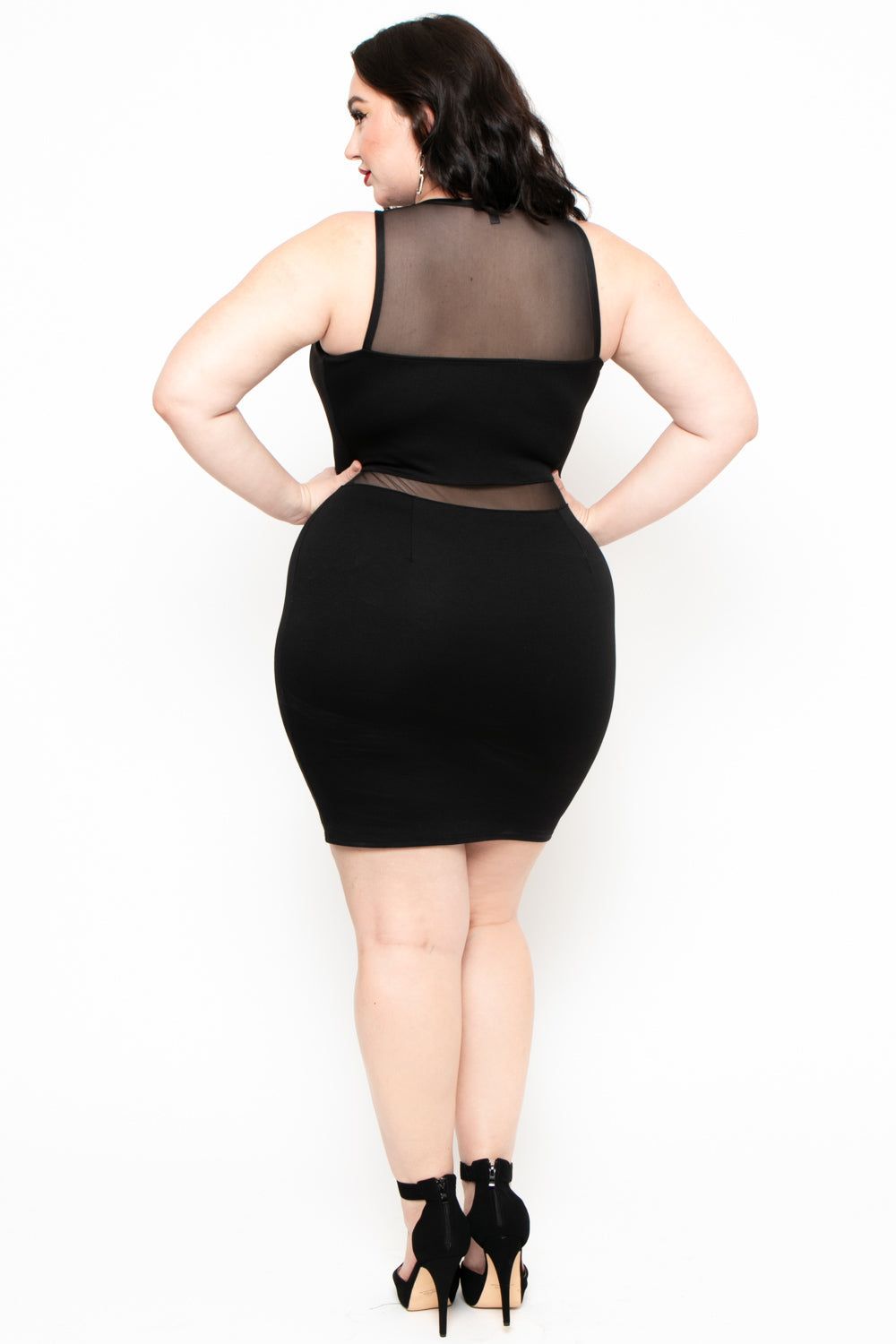 Plus Size Mesh Contrast Dress - Black - 3X / Black