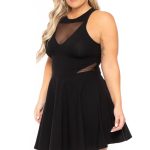 Plus Size Mesh-Inset Flare Dress - Black - 2X / Black