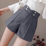 Plus Size Suits Shorts Women 2020 Summer New High Waist Solid Black Office Work Shorts Ladies Pocket Gray Wide Leg Trouser S-XL - gray / L