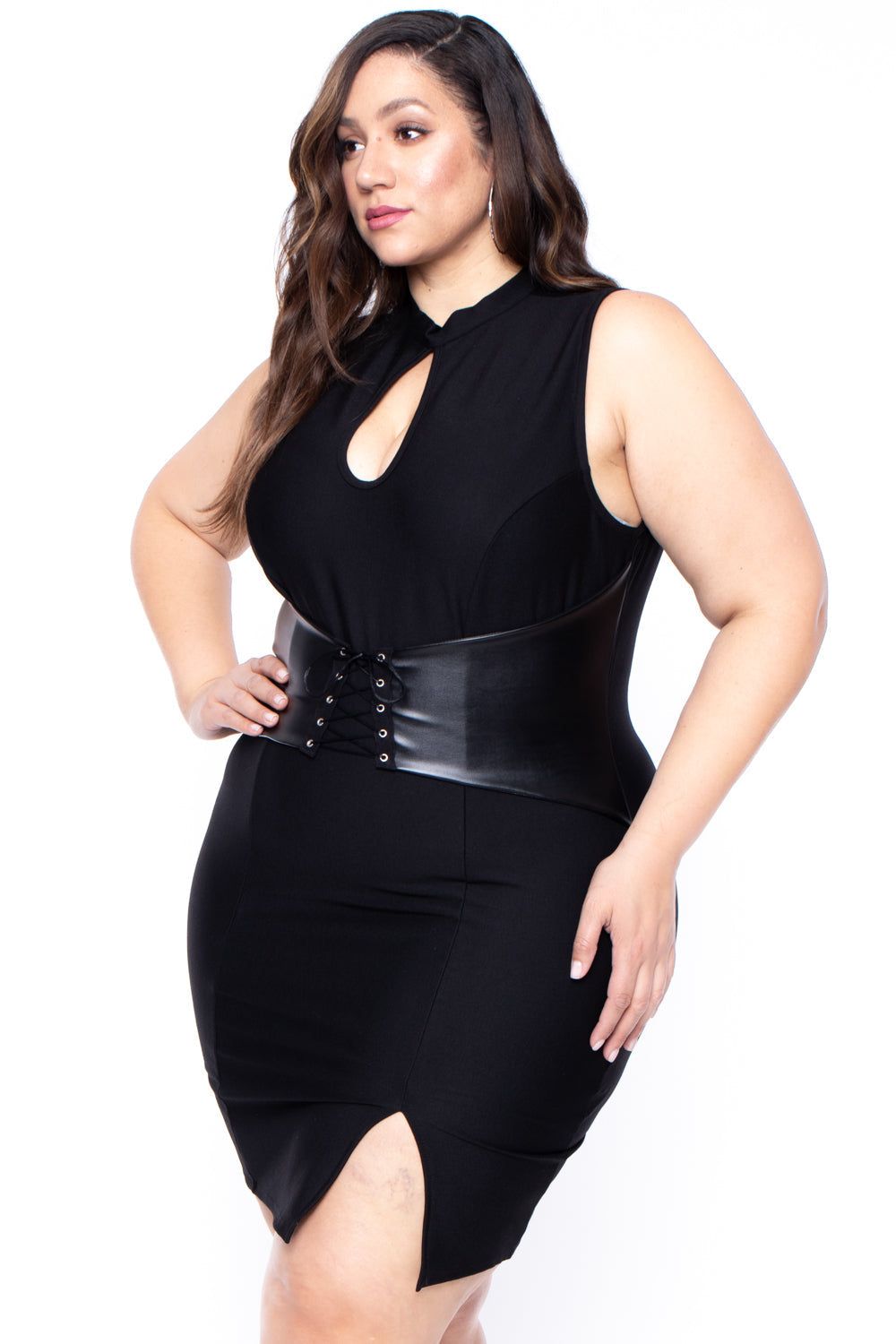 Plus Size Waist Snatcher Bodycon Dress - Black - 1X / Black