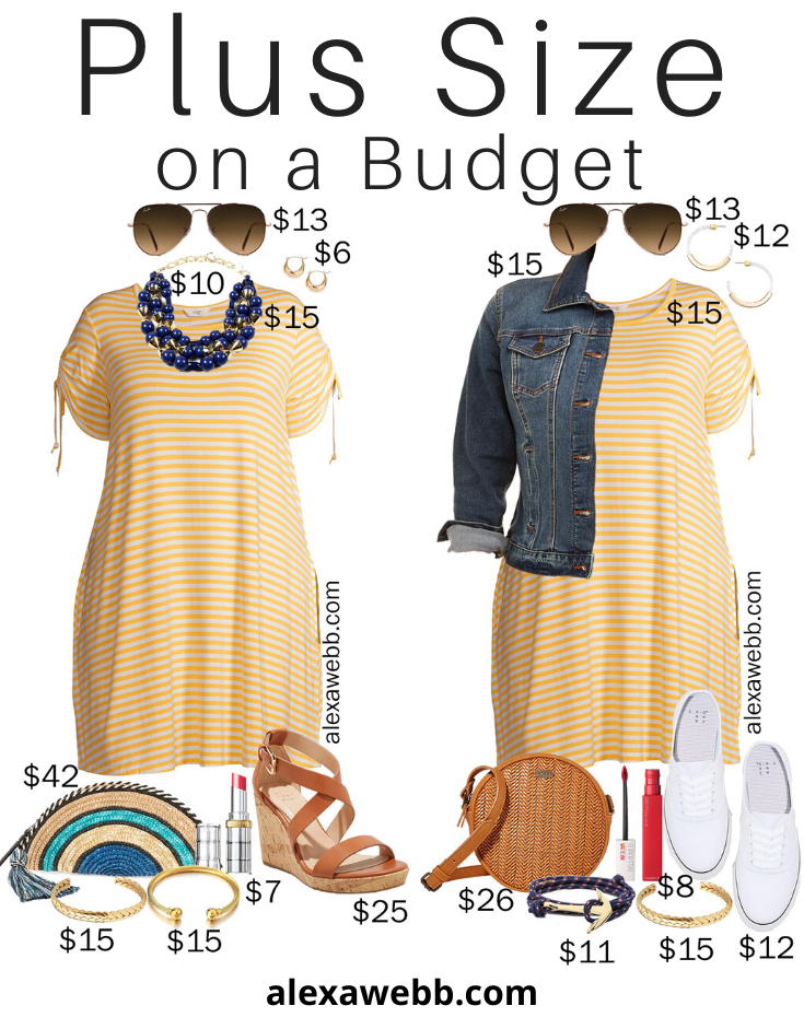 Plus Size on a Budget – Yellow Stripe Dress Outfits - Alexa Webb