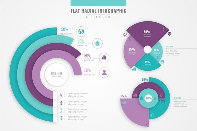 Premium Vector | Flat radial infographic collection