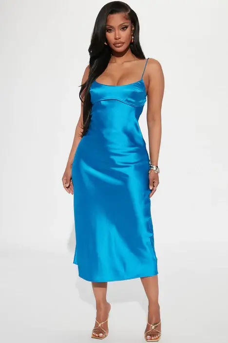 Special Guest Satin Midi Dress - Blue