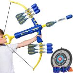 TEMI Bow and Arrow Set for Kids 8-12, Kids Foam Bow Arrow Archery Set - Shoots Over 120 Feet, Includes 10 Arrows, 2 Quiver, 20 Foam Darts and Targets, Outdoor Toy Birthday Gifts for Boys Girls Kids