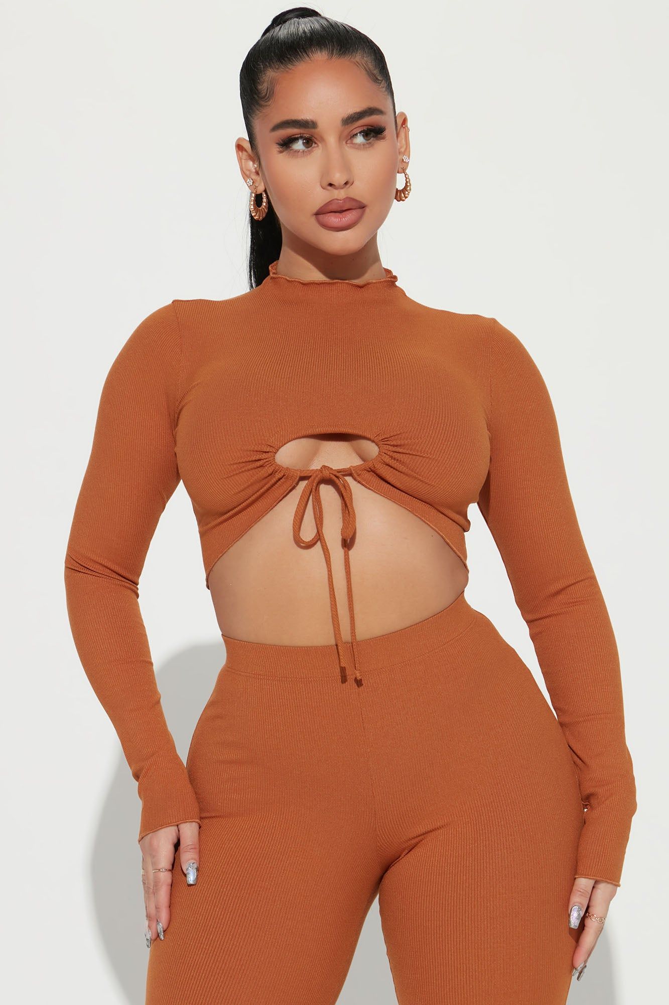 Women's Jessica Ribbed Pant Set in Camel Size Small by Fashion Nova
