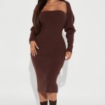 Women's Jet Set Sweater Midi Dress Set in Brown Size 1X by Fashion Nova