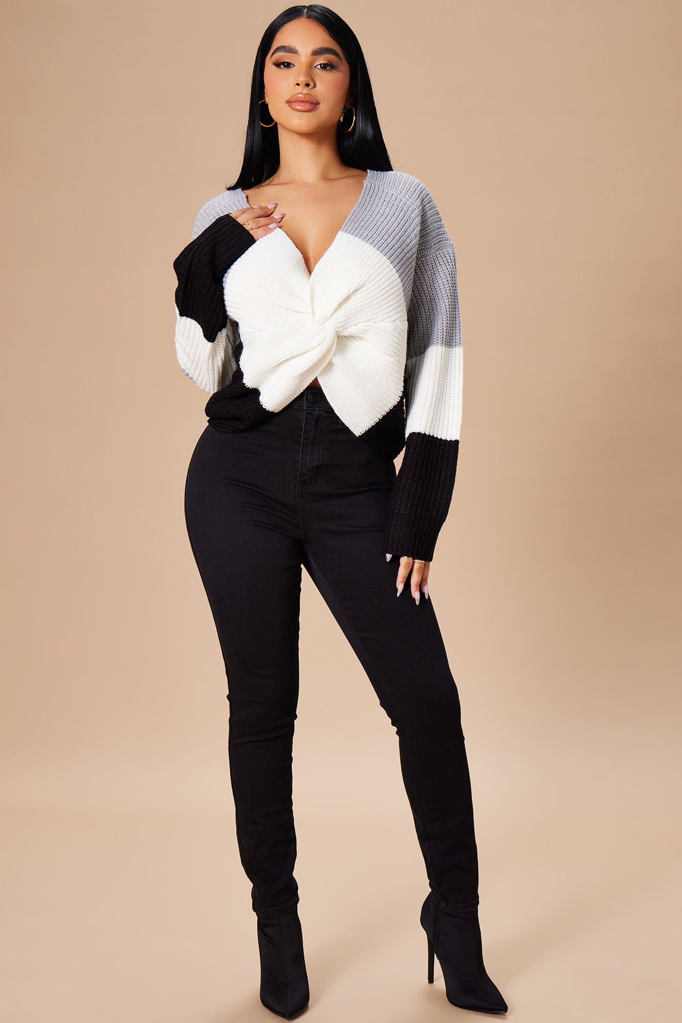 Women's Just A Little Twisted Sweater in Black Size 3X by Fashion Nova