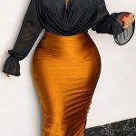 Xpluswear Plus Size Casual Gold Ruched Bodycon Skirt