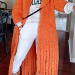 Xpluswear Plus Size Orange Teddy Fringe Solid Winter Ankle Length Outwear