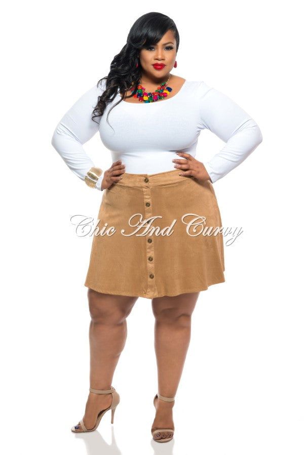 New Plus Size Skirt with Button Front in Tan - 1x 10/12