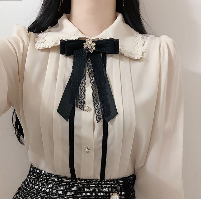 2022 Spring Women's Cute Tops Preppy Style Vintage Japaneses Korea Design Button Elegant Formal Shirts Blouses Pink White 12020 - beige / S