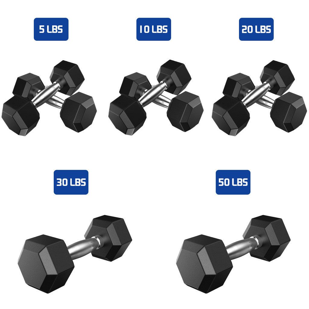 Barbell Set Of 2 Hex Rubber Dumbbell With Metal Handles Pair Of 2 Heavy Dumbbell - BlackI02YYY90328181B
