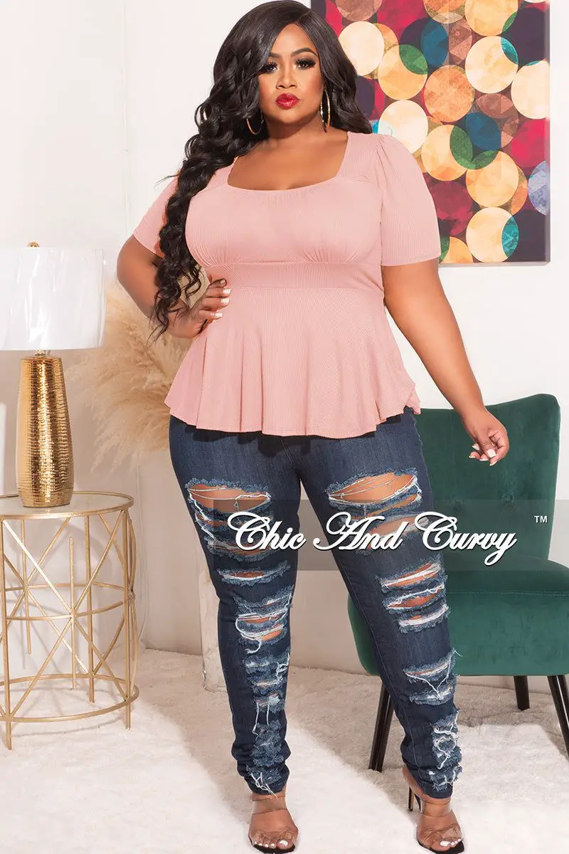 Final Sale Plus Size Ribbed Baby Doll Top in Mauve - 2x 14/16