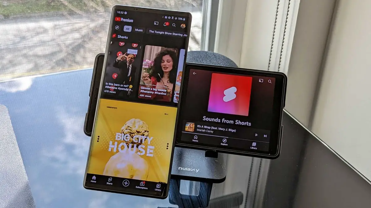 YouTube Shorts with YouTube Music open next to it