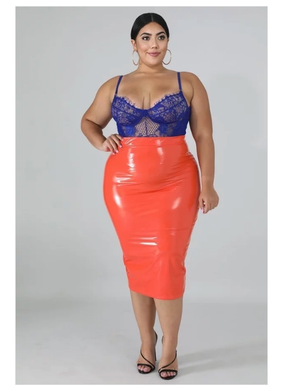 Lolly Latex Pencil Skirt (PLUS SIZE) - 2XL / Green