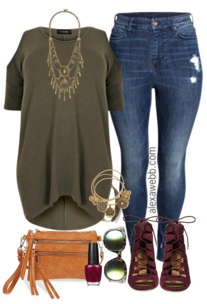 Plus Size Dipped Hem Top & Jeans Outfit