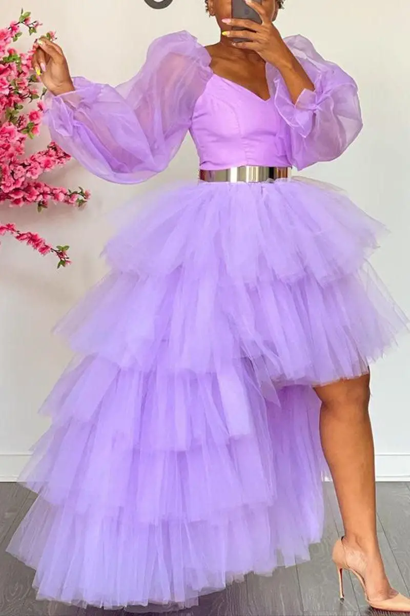 Plus Size Fluffy Tulle Irregular Solid Cake Tulle Overlay Skirts(Without Belt)