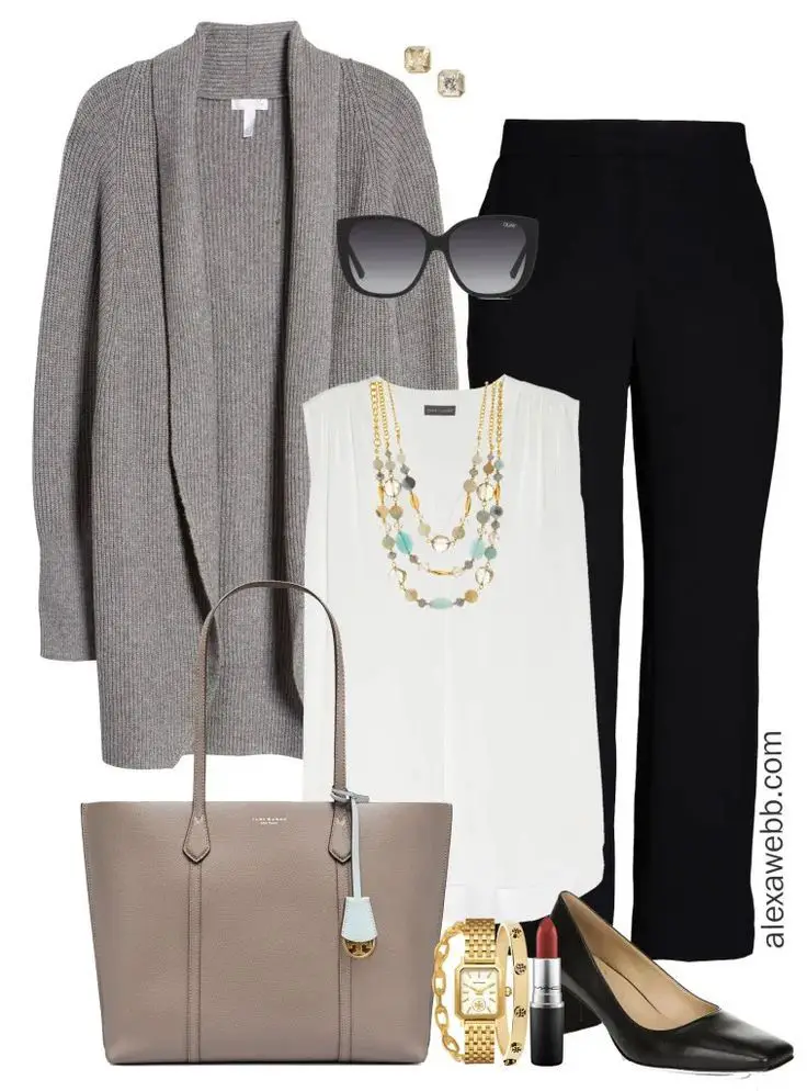 Plus Size Grey Cardigan Work Outfit Ideas - Alexa Webb