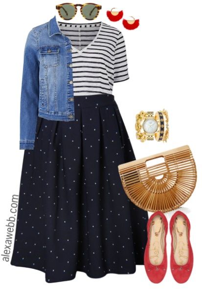 Plus Size Navy Dot Skirt Outfits