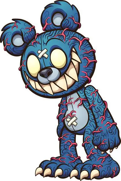 Premium Vector | Scary blue teddy bear with red veins popping out