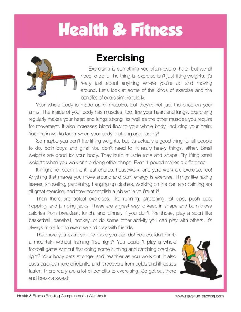 Reading Comprehension Worksheet - Exercising