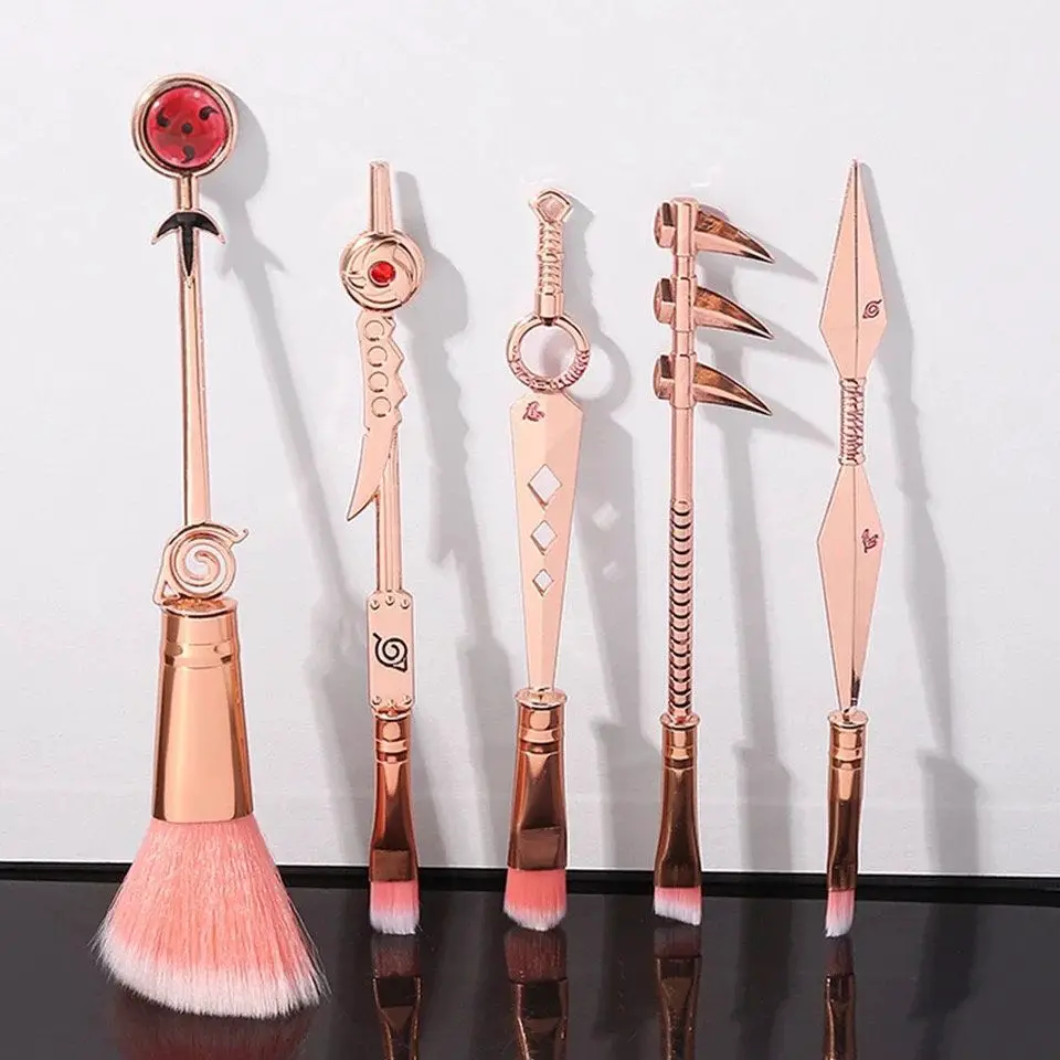 Symbols of Naruto Anime Manga Makeup Brush Set - Rose gold