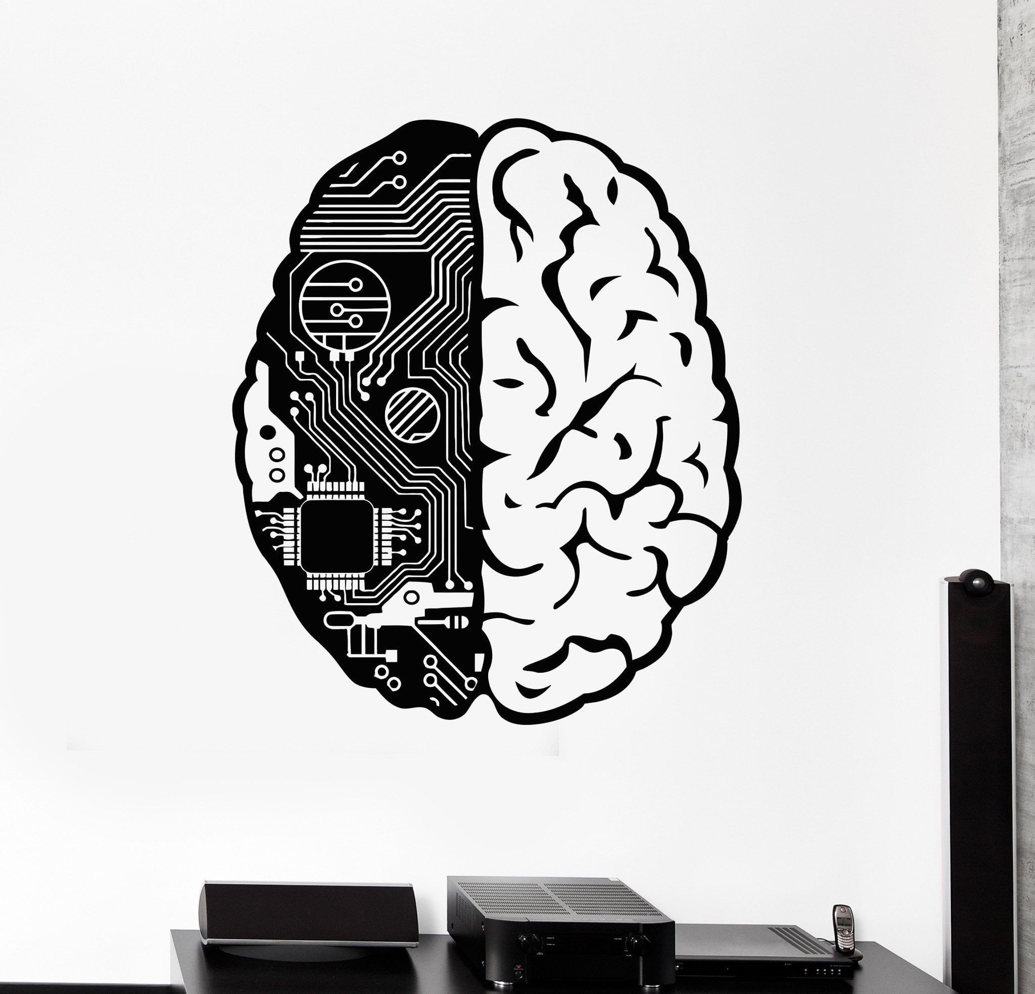 Vinyl Wall Decal Brain Chip Engineer Geek Computer Artificial Intelligence Stickers Unique Gift (374ig) - L 28.5 in X 34.2 in / Sky Blue