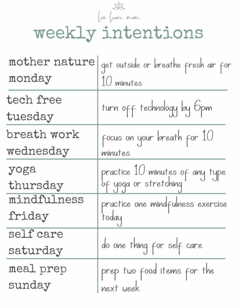 Weekly Health and Wellness Intentions