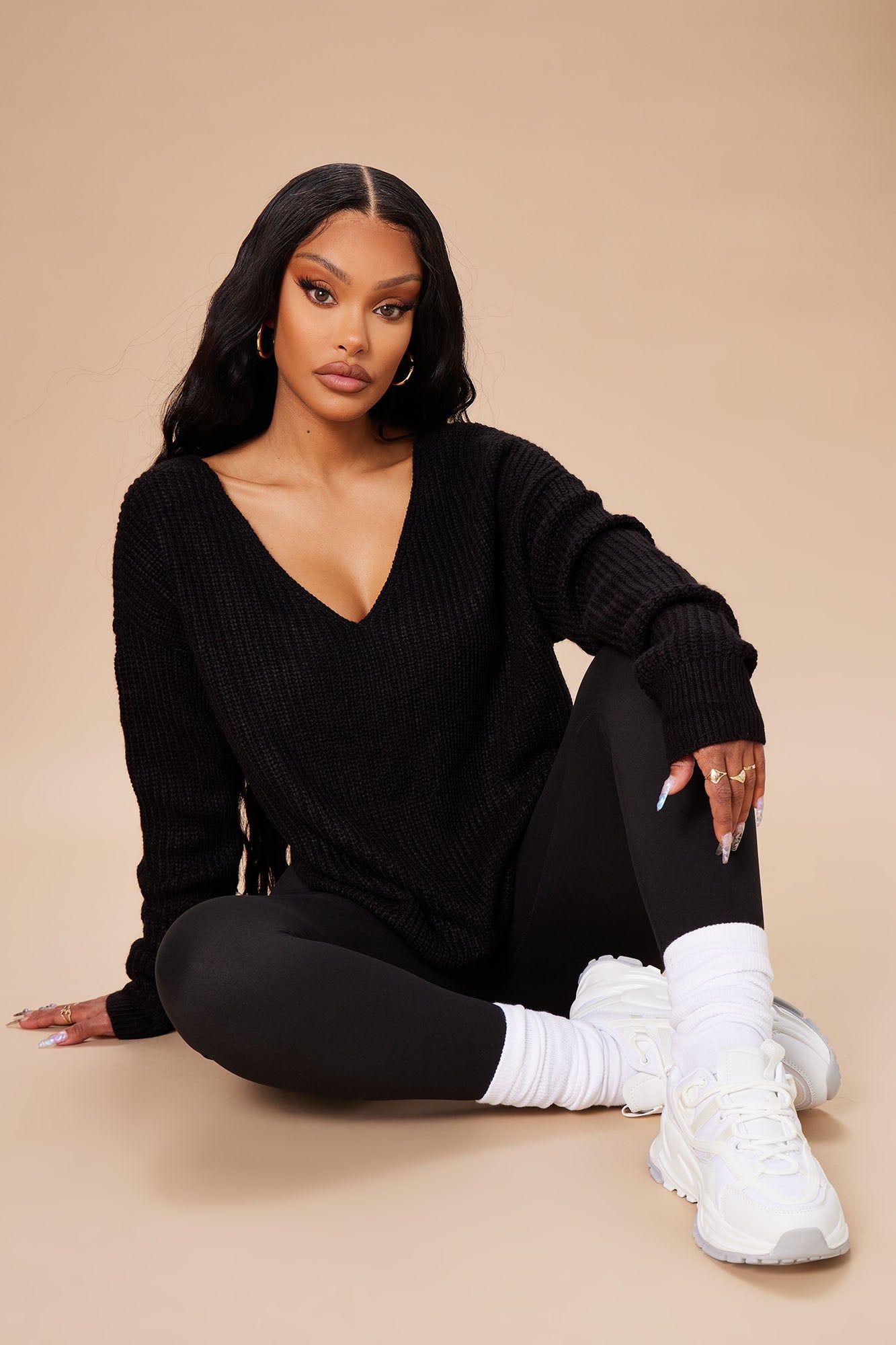 Women's Falls Favorite Girl Sweater II in Black Size Large by Fashion Nova