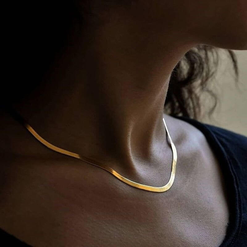 Hot Fashion Unisex Snake Chain Women Necklace Choker Stainless Steel Herringbone Gold Color Chain Necklace For Women Jewelry - silver 4mm / 16inch(40cm)