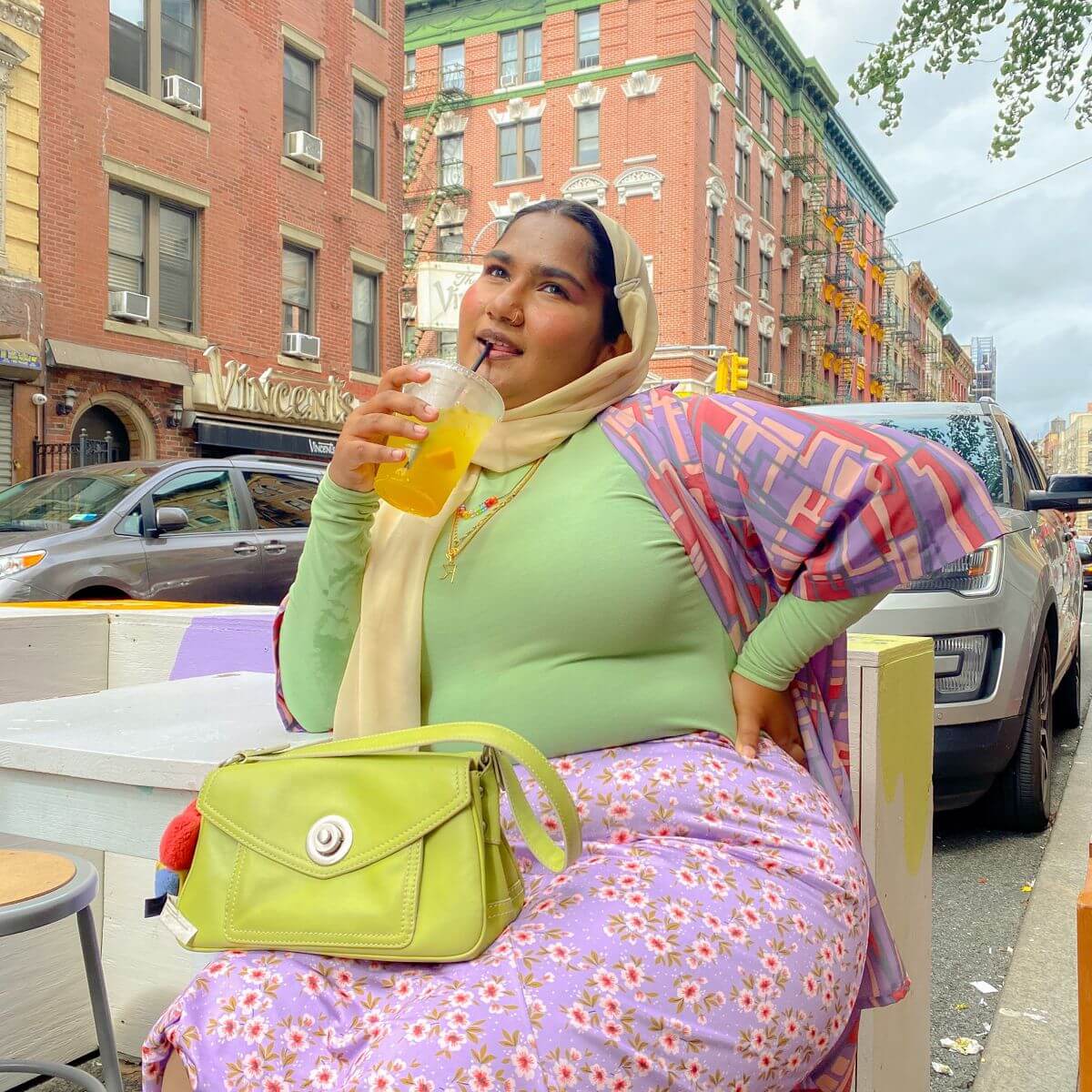 IG@salsabilalamisa Lilac and green plus size hijabi pastel outfit