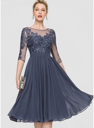 JJsHouse A-line Scoop Knee-Length Chiffon Lace Cocktail Dress With Sequins