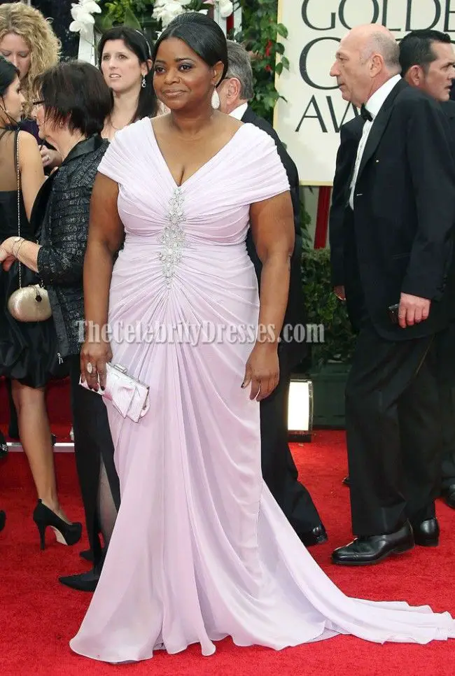 Octavia Spencer Cap Sleeve Plus Size Prom Dress 2012 Golden Globe Awards