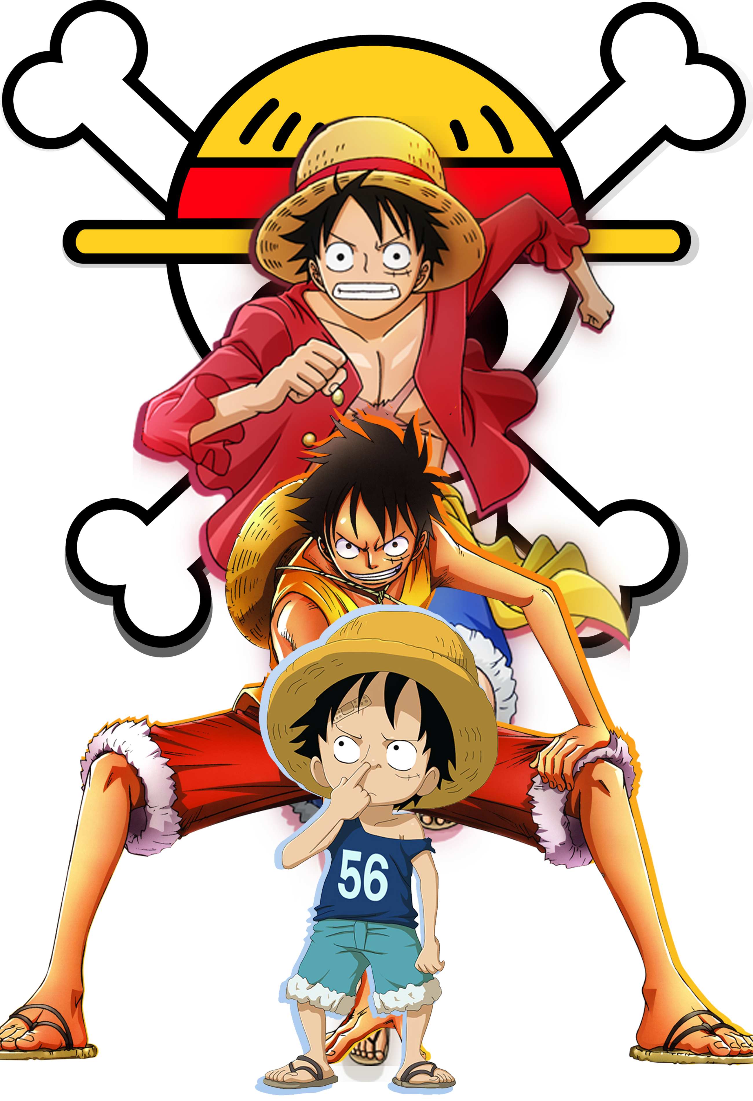 One piece Anime Straw Hat Pirates Captain Monkey D Luffy Mugiwara Logo And Transformation Luffy Kid Luffy Teen Luffy Adult by Stranger-s | Redbubble