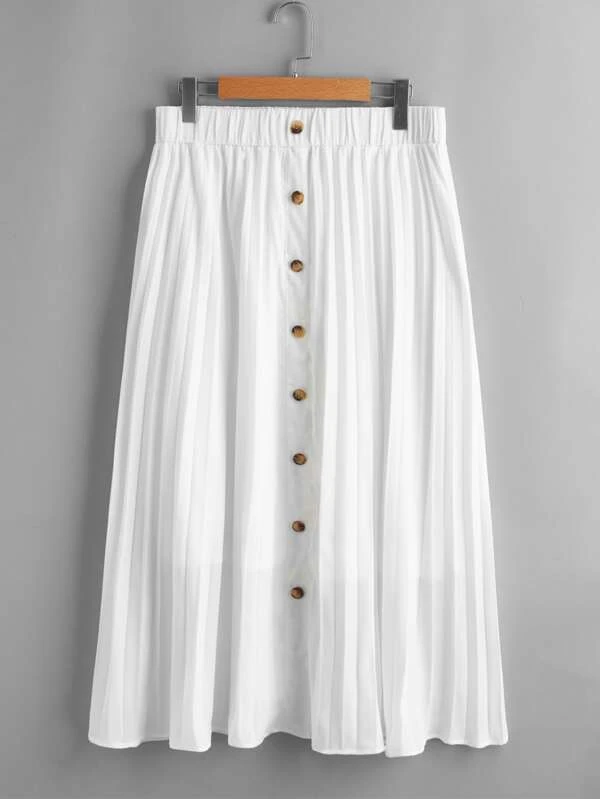 Plus Button Front Pleated Skirt