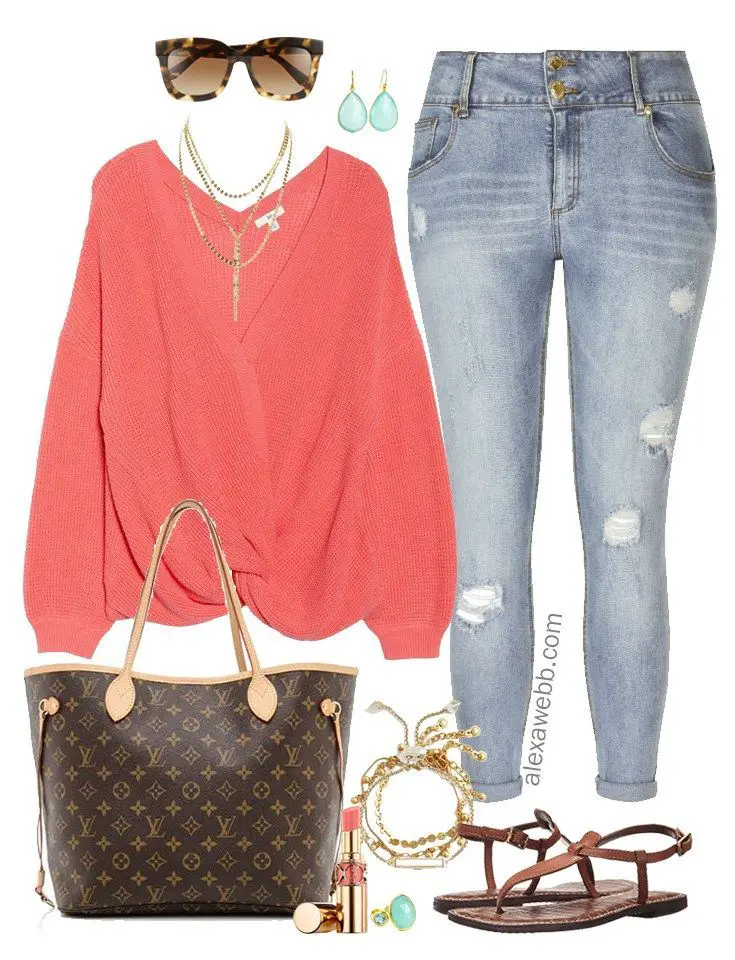 Plus Size Coral Sweater Outfit
