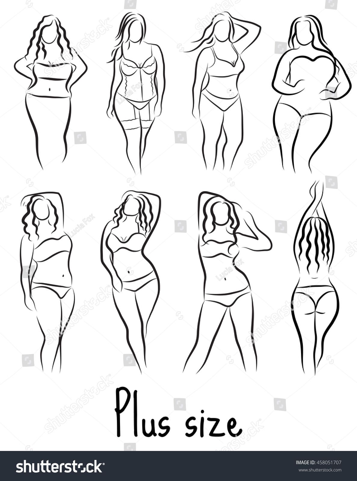 Set Girl Silhouette Sketch Plus Size Stock Vector (Royalty Free) 458051707 | Shutterstock