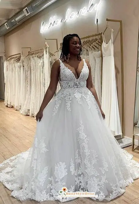 V-neckline Illusion Plus Size Wedding Dress