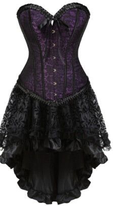 Vintage Steampunk Corsets Gothic Overbust Carnival Dress Costume Petticoat Mini Skirt - Beige / 3XL